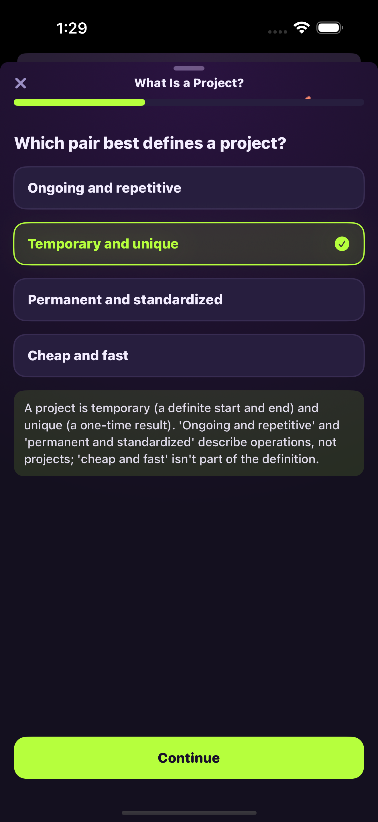 A CAPM question answered correctly with a written explanation